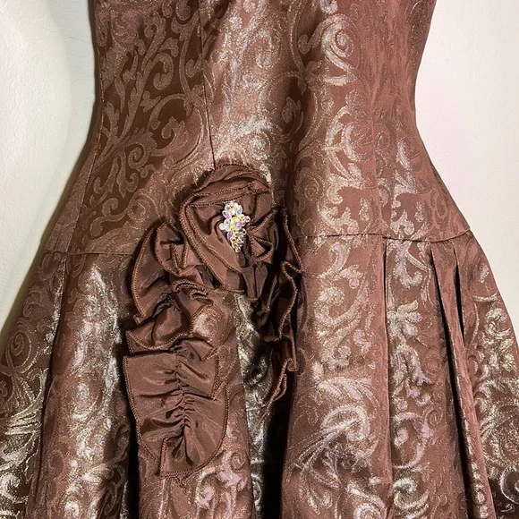 Jessica McClintock Gunne Sax Women’s Size 6 80s 90s Brown Gold Rhinestone Dress - Picture 2 of 13